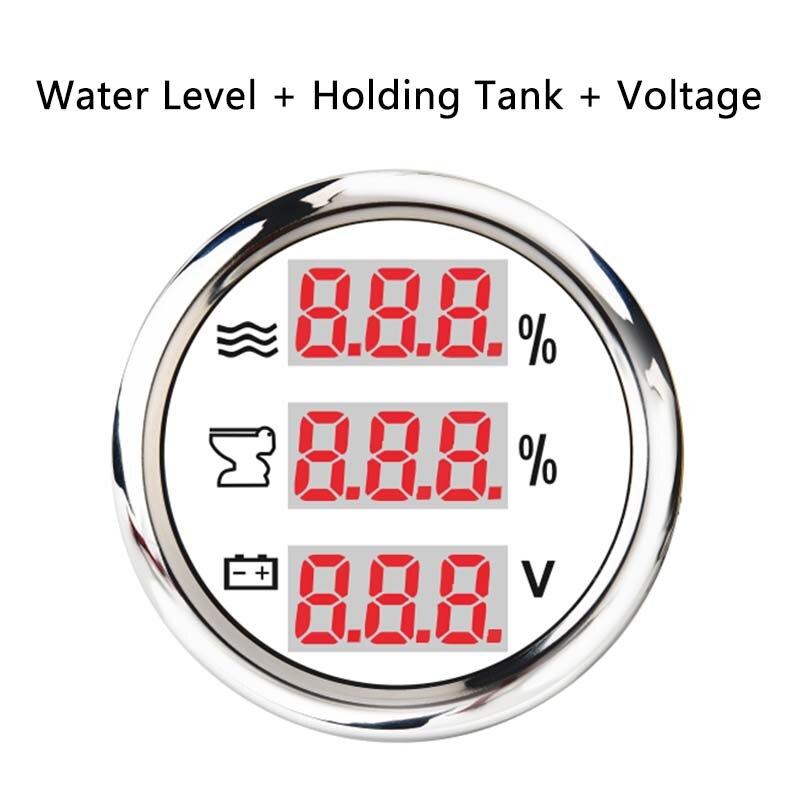 52mm Digital Gauge 3 in 1 Multi-Function Water Level Oil Press Fuel Gauge Tacho Meter Voltage With Alarm 9-32V: 2