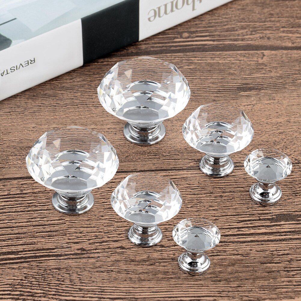 20mm 30mm 40mm forma de diamante design de cristal puxadores de vidro armário de gaveta puxar armário de cozinha porta do guarda-roupa alças de ferragem