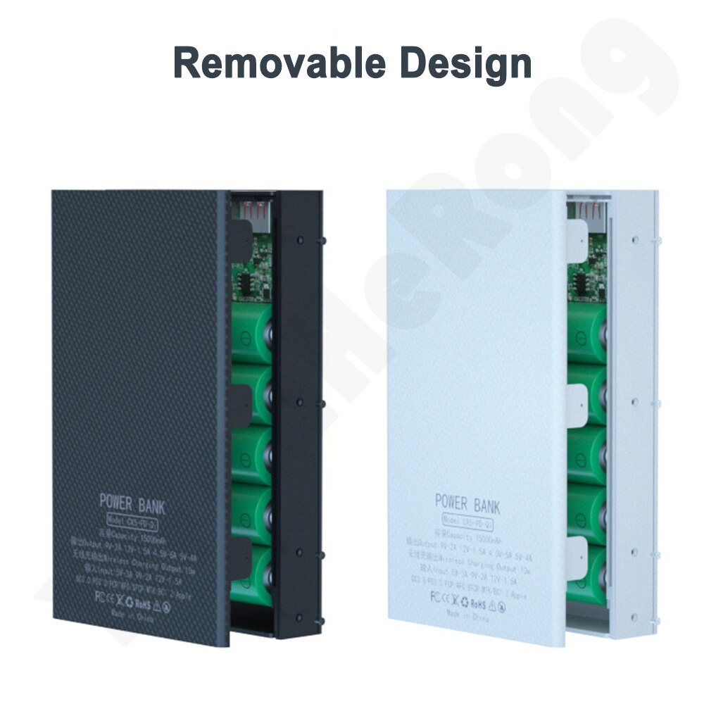 Quick Charge 5*18650 Power Bank Case 10W Wireless Charging USB Charger QC 3.0 PD DIY Shell 18650 battery Holder Charging Box