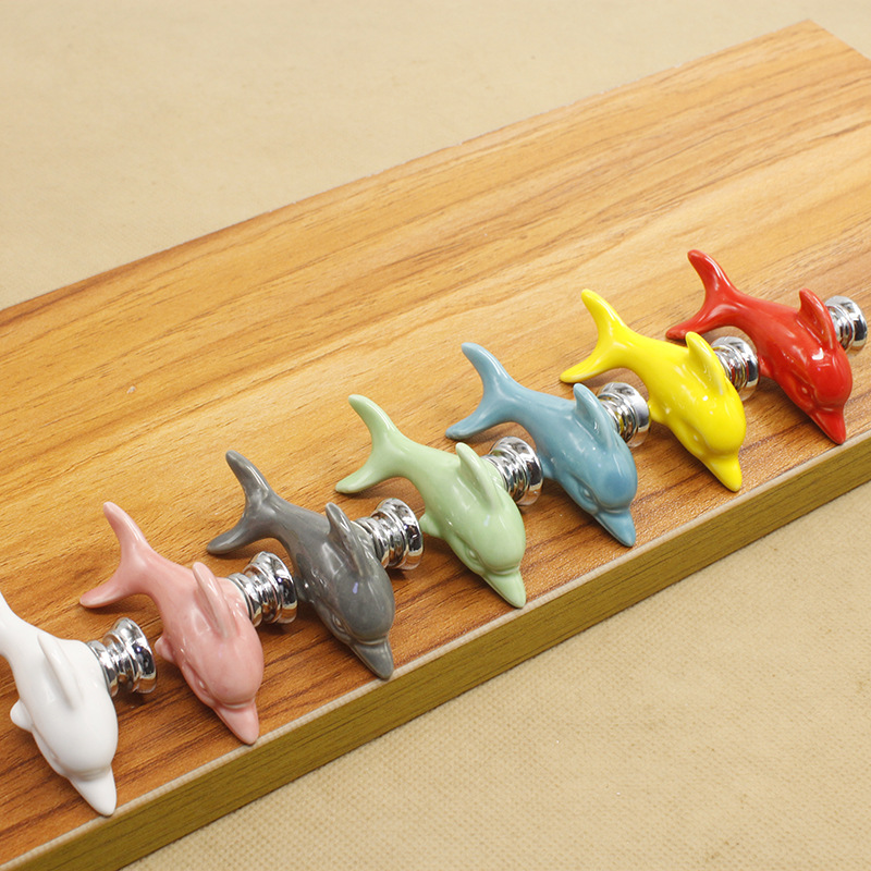 Colorful Ceramic fish Dolphin Cabinet Knobs Door Pull Handles Cupboard Drawer Wardrobe Furniture Handle Knobs