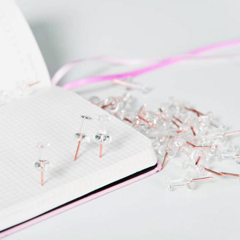 100 Pcs Transparent Push Pins Thumbtacks Rose Gold Board Supplies Office School Thumbtack Cute Point Steel Bulletin Decorat A5Z0