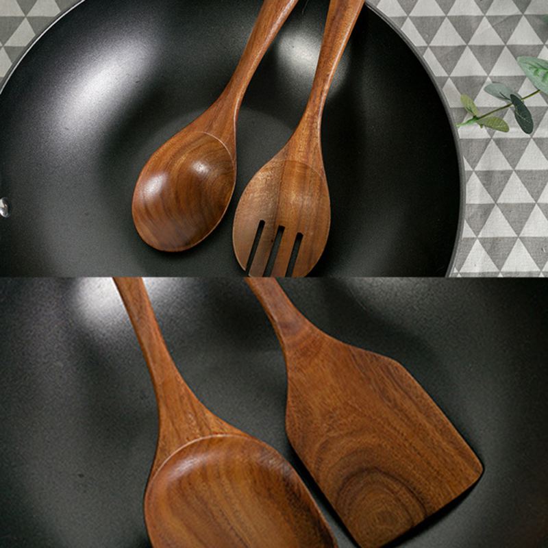 Pala antiadherente de teca para freír arroz cuchara de madera sólida espátula de cocina herramientas y utensilios de cocina cuchara de arroz útil