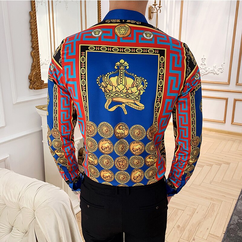 Blumen- Männer Hemd Neue Druck Männer Luxus Hemden schlank passen lässig Langarm Geschäft Hemd Homme M-4XL