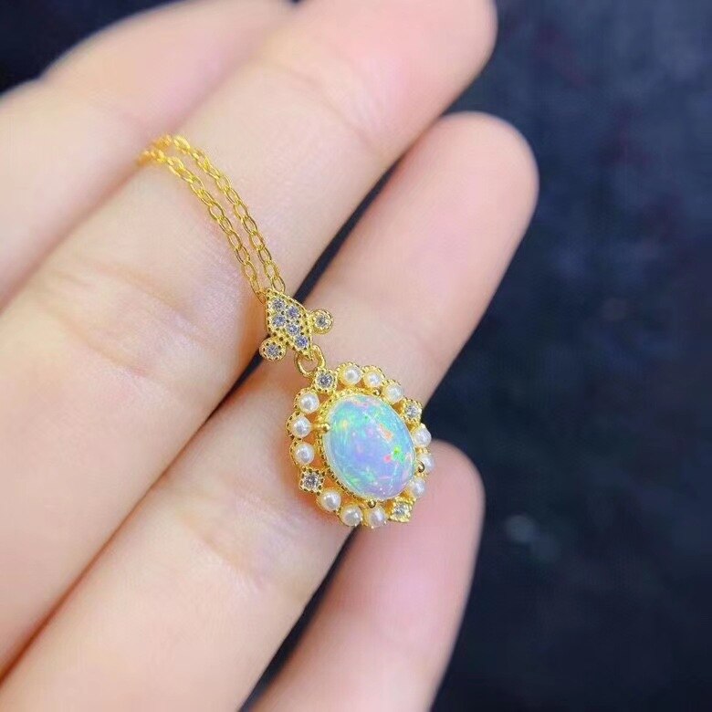 Luxury Female Oval Opal Jewelry Set Charm Gold Color Dangle Earring For Women Dainty Crystal Pearl Wedding Ring Chain Necklace: 03
