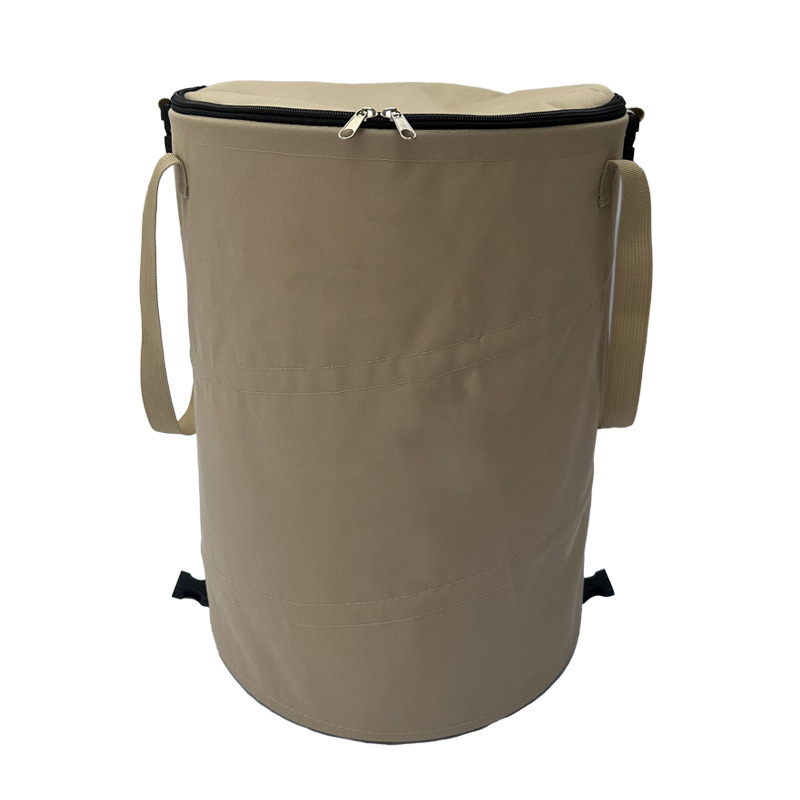 Camping Trash Can Pop-up Circular Storage Pail Canvas Foldable Recycling Bin Outdoor Garbage Garden Yard Garbage Bag: Silver