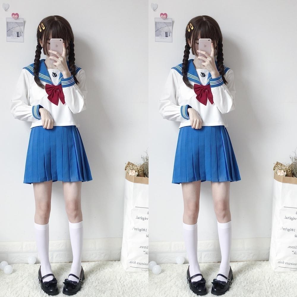 Uniformes escolares japoneses nuevos , tops + corbata + falda Estilo marinero para estudiantes, ropa para chicas de talla grande, ropa de animadora Lala