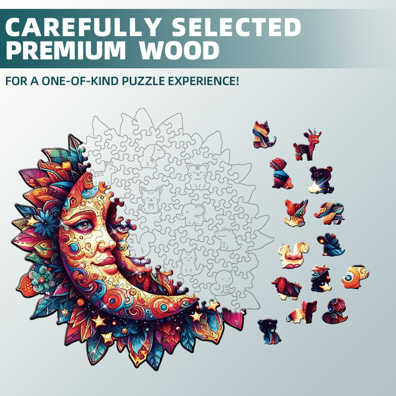 Puzzle in legno Sole e Luna per adulti, pezzi dalla forma unica, confezione regalo raffinata, esercizio per il cervello, decorazione per la stanza, regali per le vacanze