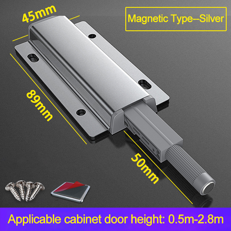Interrupteur magnétique de porte en alliage d&#39;aluminium, interrupteur tactile sans poignée, matériel de traction Invisible pour armoire de cuisine: Silver 3M Suction