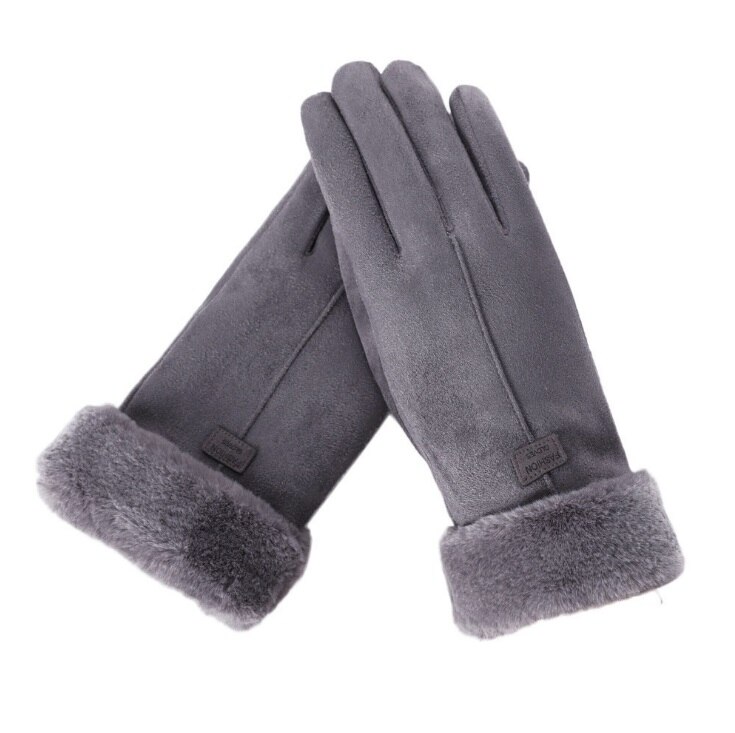 luxe daim gants mitaines doigt complet mitaines droite Index doigt écran gant velours épais femmes hiver: grey