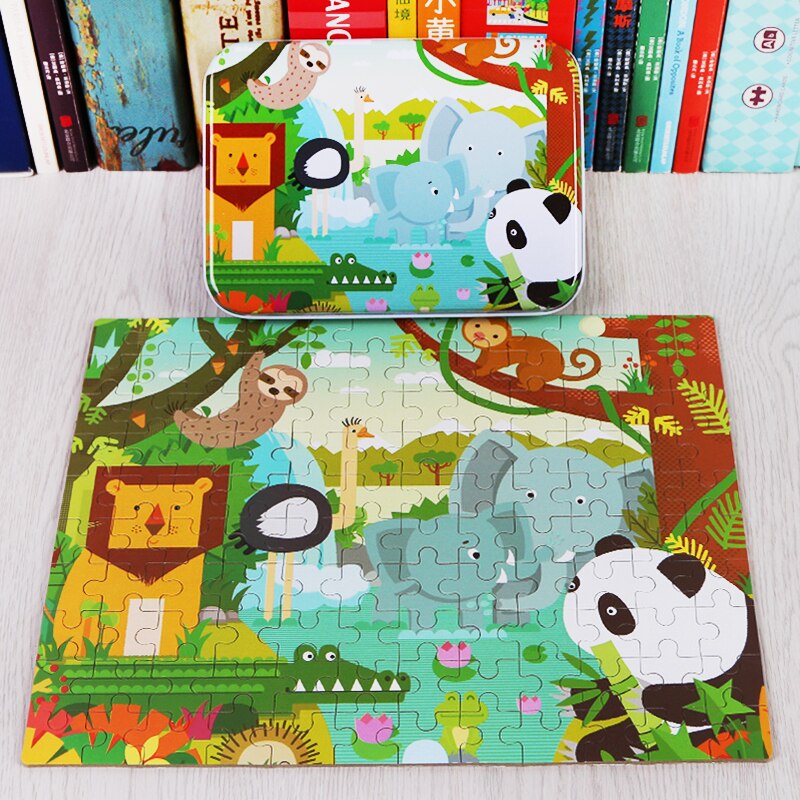 120 Pieces Wooden Puzzle Kids Toy Cartoon Animal Wood Jigsaw Puzzle Child Early Educational Learning Toys for Christmas: Khaki