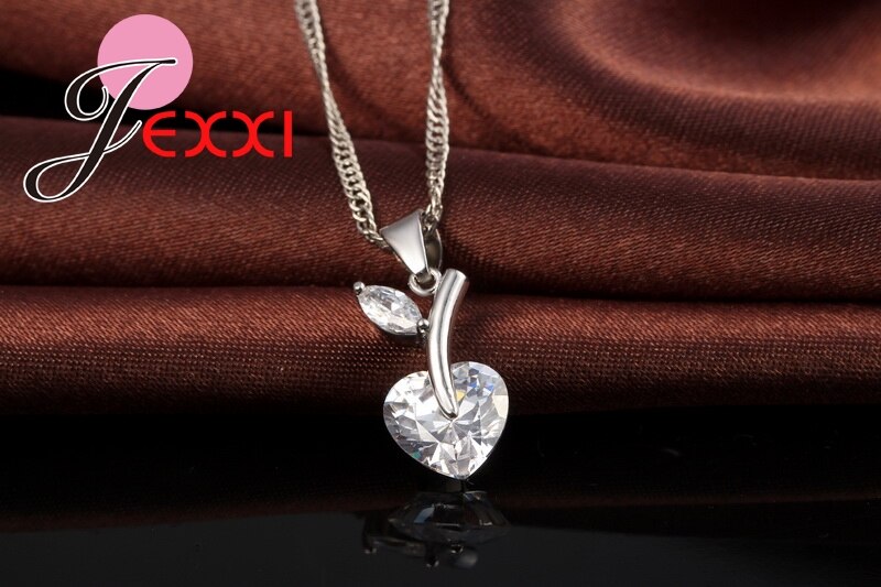 Romantische Crystal Heart Sieraden Set 925 Sterling Silver Cubic Zirkoon Cherry Ketting Oorbel Romantische Bruiloft Sieraden Set