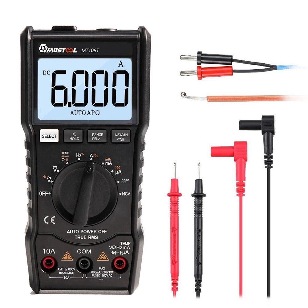 MUSTOOL MT108T Digital Multimeter 6000 Counts True RMS NCV Temperature Tester Square Wave Output Backlight Electronic Meter