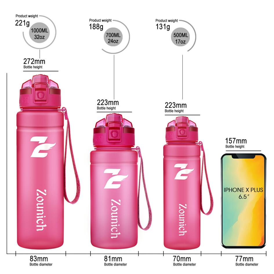 Reise flasker lekkasjesikker plast vannkoker 700ml bpa gratis sport vannflasker protein shaker utendørs tritan plast drikkeflaske: Rosa