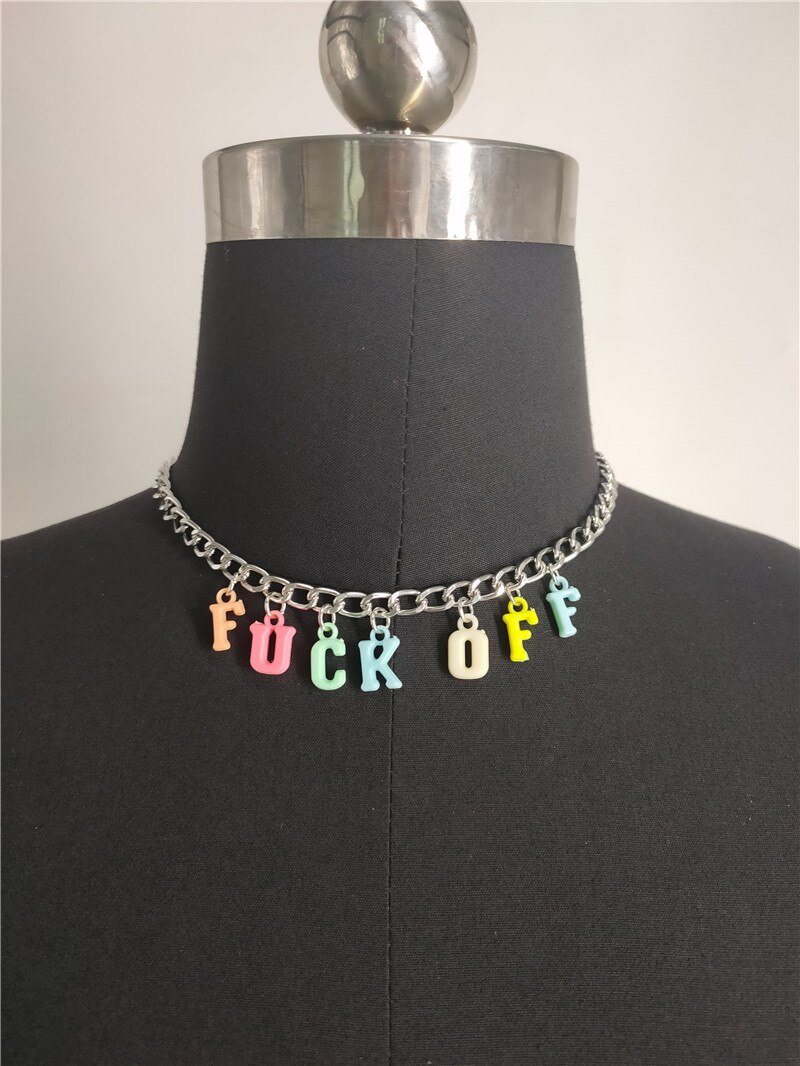 Rainbow Letter Choker Pendant Necklace Angel Colorful mysterious Random Color Unique Style 90S Indie aesthetic Choker: FUCK OFF