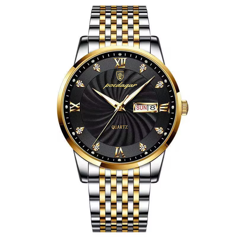 POEDAGAR Luxe Man Horloge Waterdicht Lichtgevende Datum Week heren Quartz Horloge Roestvrij Staal Mode Sport Heren Horloges: Sky Blue