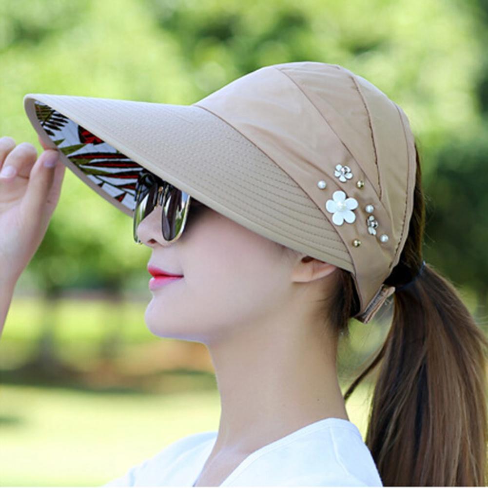 80% Sales! Zomer Vrouwen Anti-Uv Opvouwbare Zonneklep Cap Brede Rand Ademend Outdoor Hoed