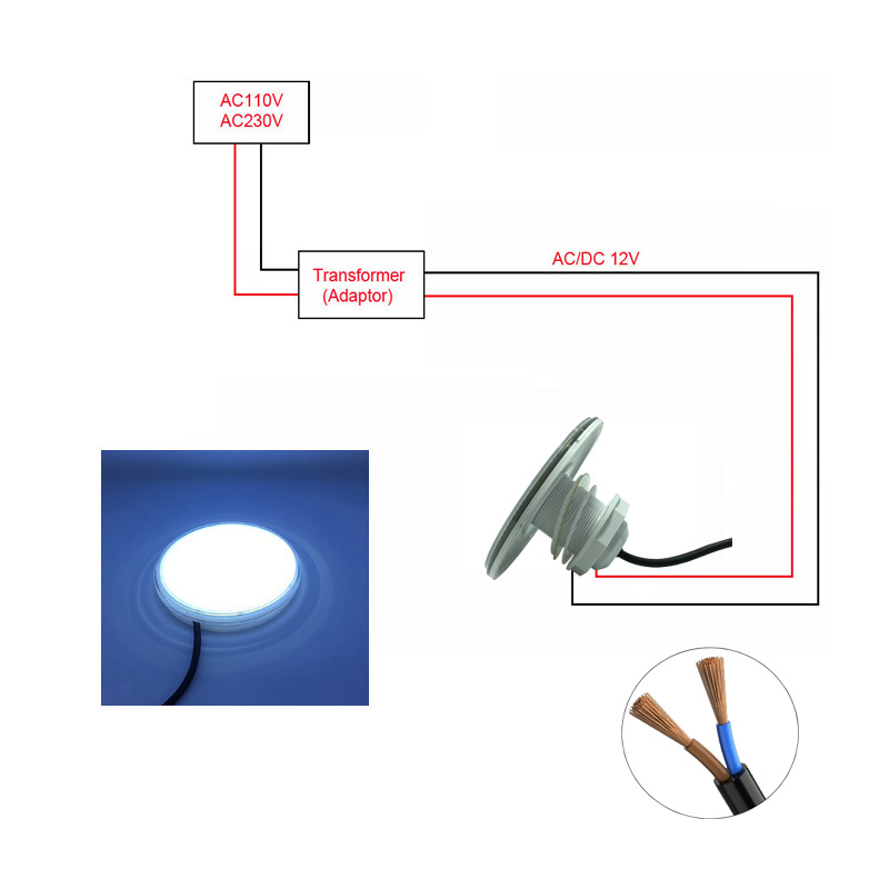 Luces LED para piscina 25W 30W 42W 50W 60W 12V Foco de fijación de hilo de plástico relleno de resina Sincronización RGB Blanco cálido Azul Blanco frío: Blanco / 16-20 W