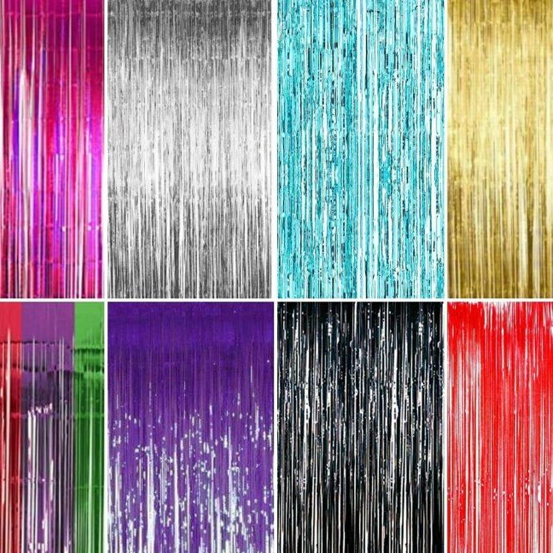 2M Metallic Foil Fringe Shimmer Backdrop Wedding Party Wall Decoration Photo Booth Backdrop Tinsel Glitter Curtain Gold