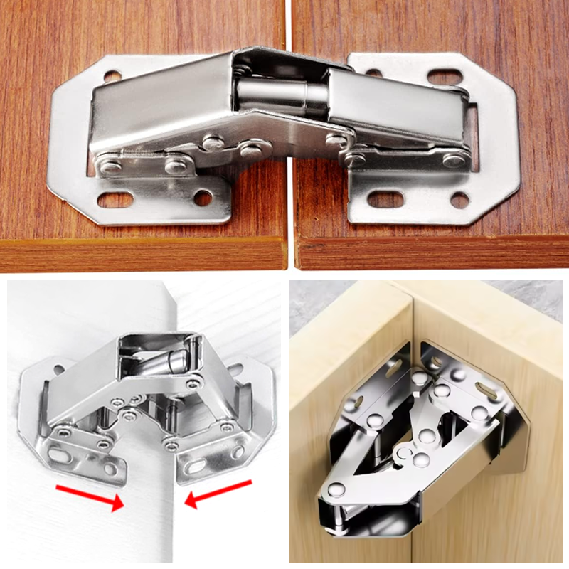 90 Degree Door Hinges No-Drilling Hole Hydraulic Buffer Hinge Kitchen Cabinet Hinges Furniture Hardware Accessories