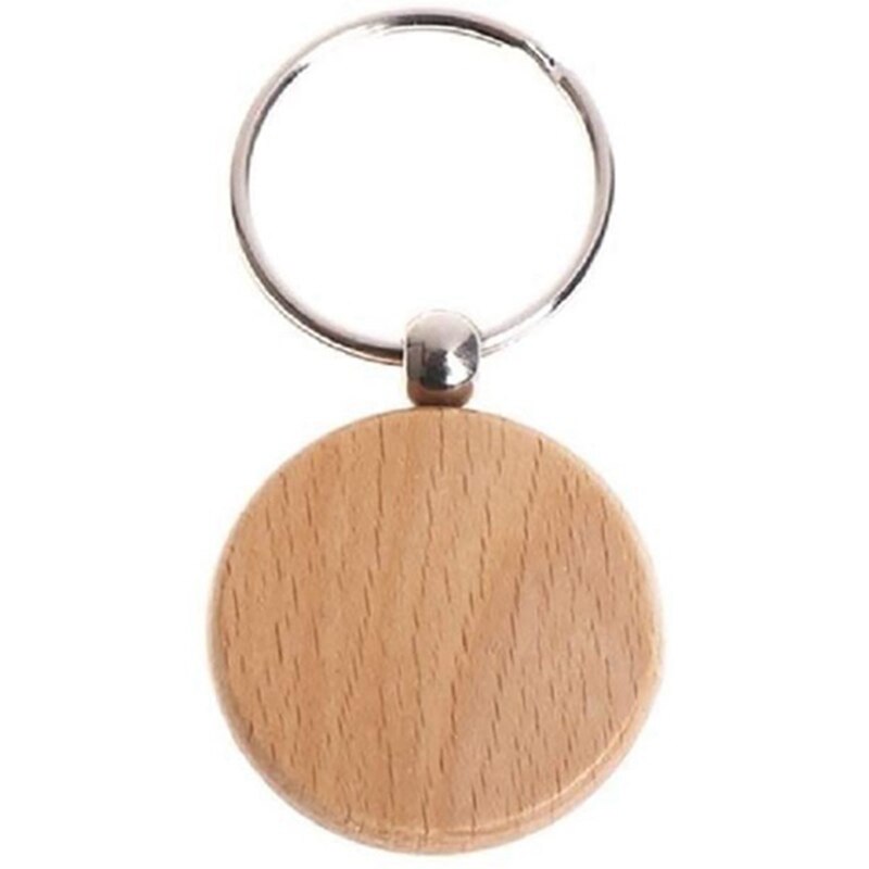 Lulaxy 60 stuks lege ronde houten sleutelhangers, doe-het-zelf sleutelhanger, sleutelhanger, zelf geschenken te graveren