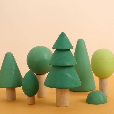 Dropshipping Grande Arcobaleno Blocchi/Semicerchio Blocchi Regalo Del Bambino Pegdolls Geometrica Giocattoli In Legno Per Bambini Istruzione: 7pcs Tree