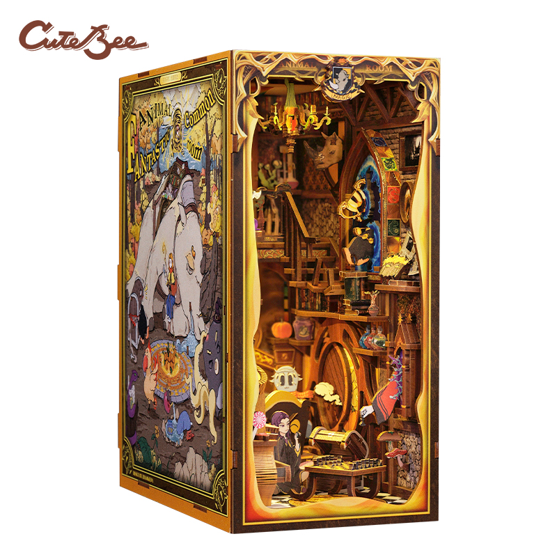 CUTEBEE Puzzle 3D DIY Book Nook Kit Wooden Bookend with Touch Light Secret Rhythm Music Booknook Building Decoration Model