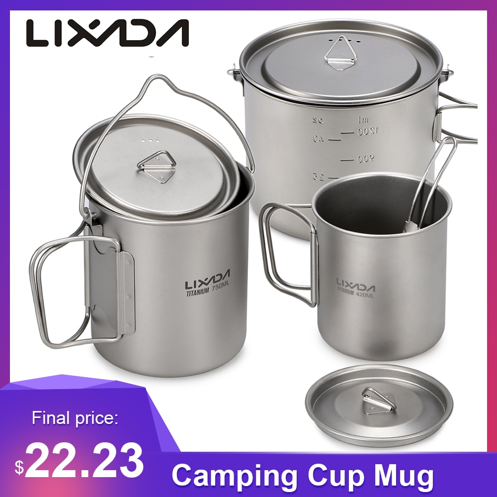 Lixada en plein air titane ultra-léger tasse Pot Portable tasse suspendue couvercle de Pot et poignée pliable équipement de Camping ustensiles de cuisine randonnée