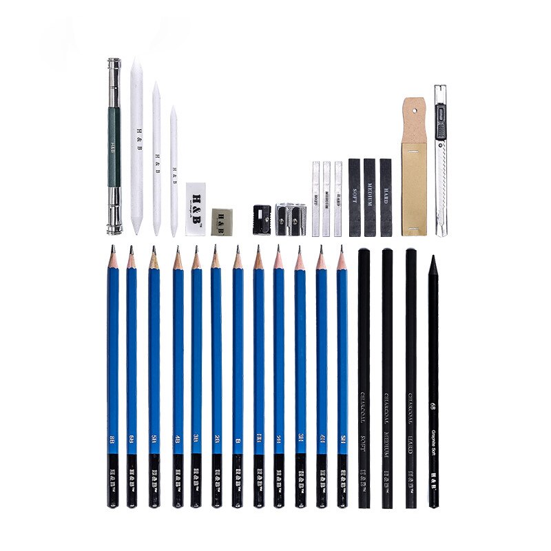 33pcs Sketch Pencil Set Sketching Drawing Kit Set Canvas Folded Carrying Bags For Painter School Students