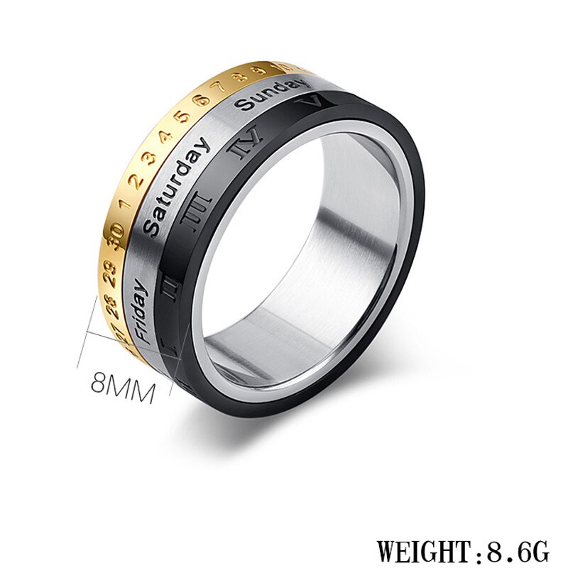 Arrivals Can Choose Date And Week Rotating Rings For Men And Women Titanium Steel Top Jewelry Three Color Mix Ring