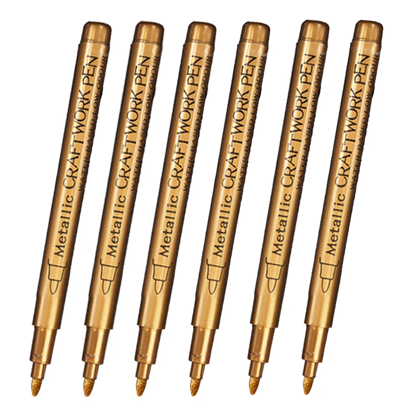 Stylos marqueurs de peinture métallique, brosse, couleur or argent, marqueur d'art Permanent pour artisanat Manga, fournitures de papeterie pour Scrapbooking, 6 pièces: Bleu