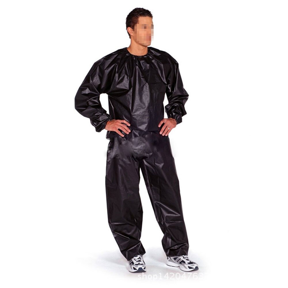 Fitness vandtæt pvc tung sauna dragt sved tøj pvc fitness vandtæt sauna dragt til gym træning bodybuilding: L / Sort