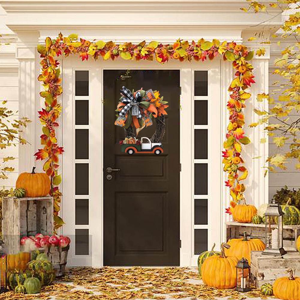 Tema de otoño puerta corona Artificial de cono de pino Arce Artificial guirnalda tela corona de mimbre Día de Acción de Gracias de la decoración del hogar
