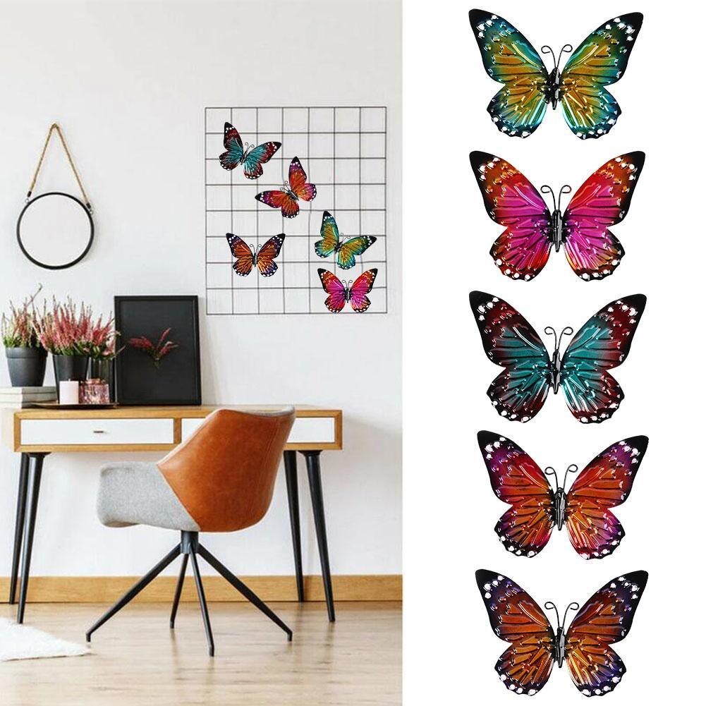 Escultura de decoración de mariposa de Metal 3D, decoración de ventana de pared para jardín al aire libre, miniaturas de animales, ilustraciones, patrón impreso
