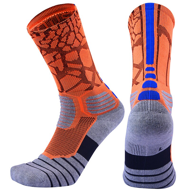 Men Outdoor Sports Elite Basketball Socks Men Cycling Socks Compression Socks Cotton Towel Bottom Men's socks: Orange / L 39-42