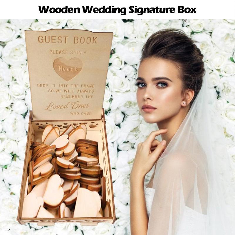 Bryllup signatur hjerter boks fashionable træ unikke rustikke søde bryllup gæstebog nødvendige husholdningstilbehør