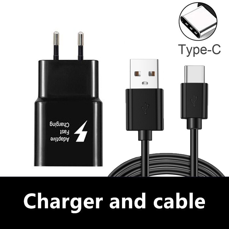 EU Wall Plug 9V/1.67A Fast Charging Travel Adapter Quick Charger USB Type-c Charge Cable For Samsung A30 A51 A71 A21 A31 M31: A Set of Black