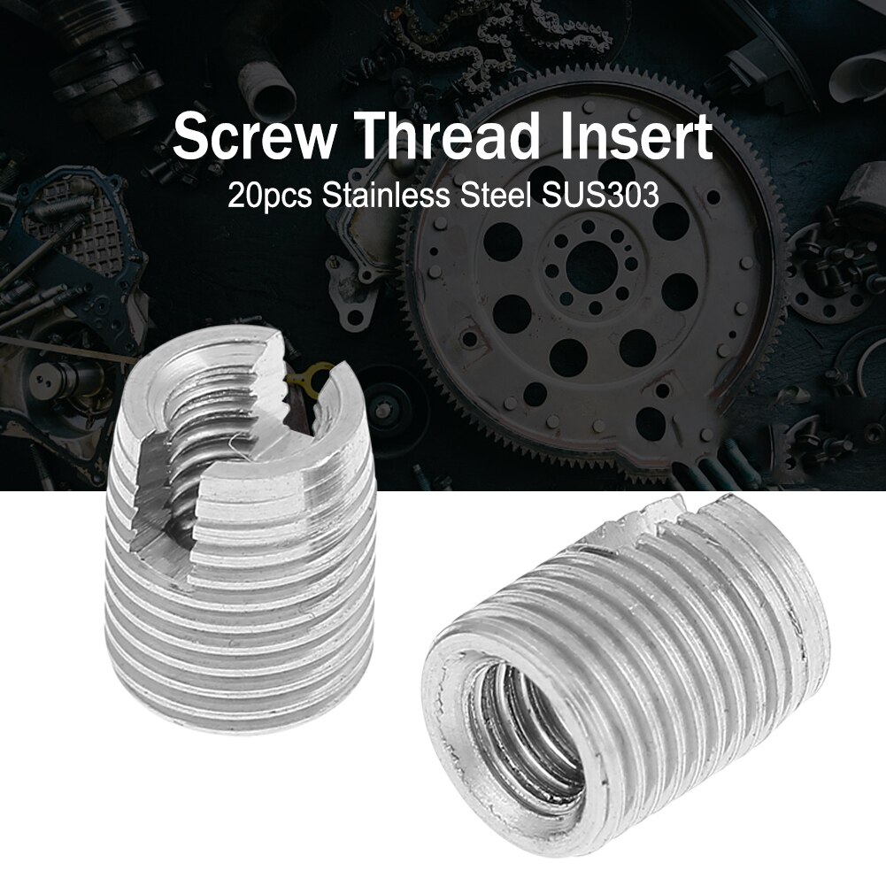 20pcs Stainless Steel SUS303 Self Tapping Slotted Screw Thread Insert M3 x 6mm