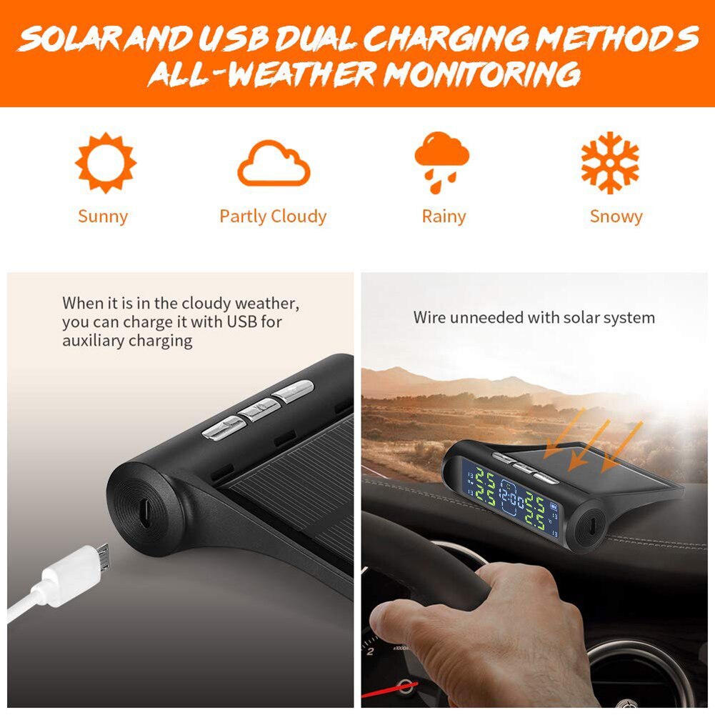 Auto Tyre Pressure Warning System Car Solar TPMS Clock Temp Monitoring AN-01D for Outdoor Personal Car Parts Decoration
