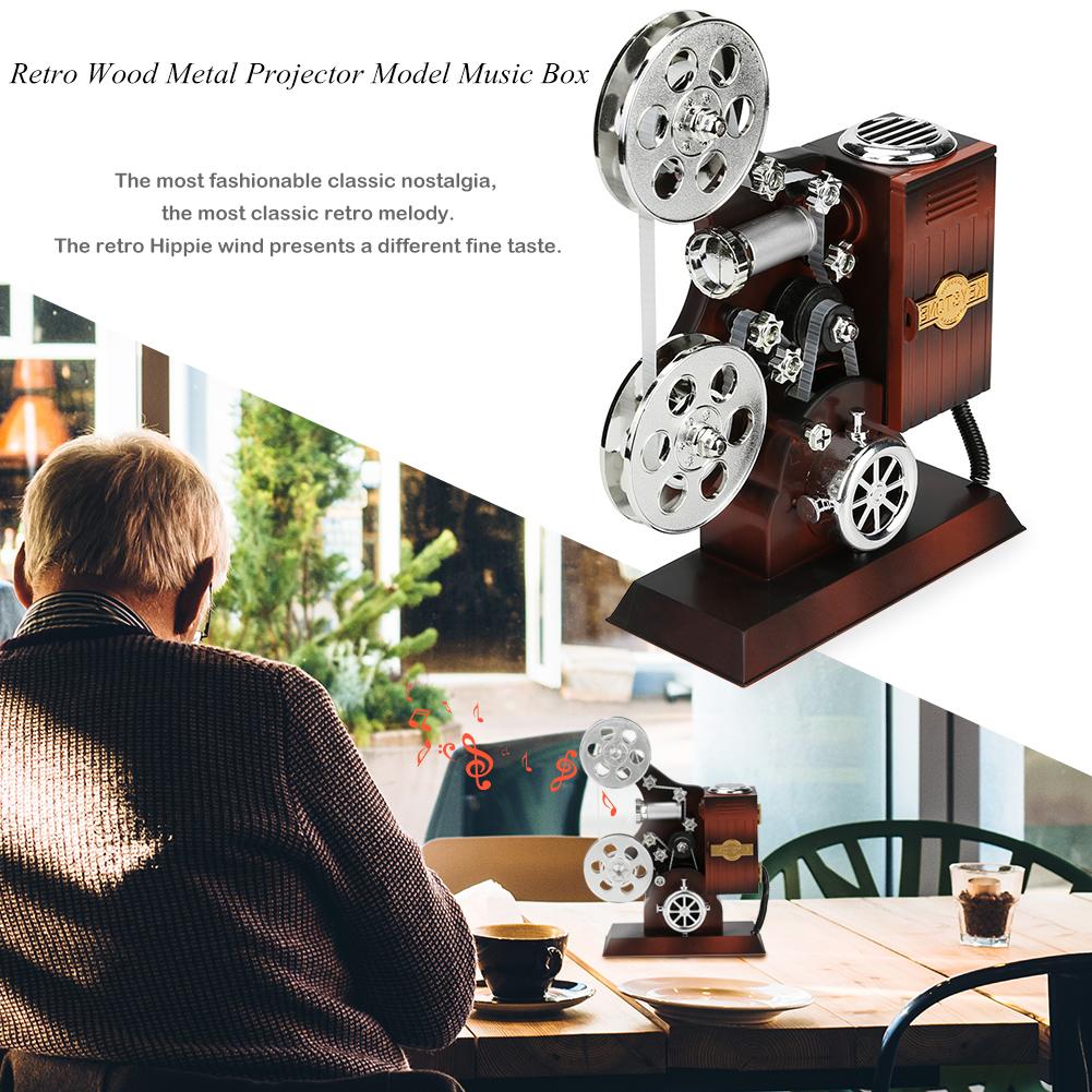 Retro plast metall projektor modell speldosa antika musikaliska smycken dosa speldosa heminredning födelsedag
