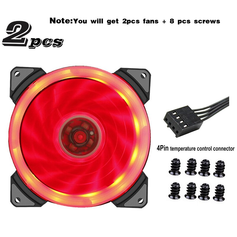 90mm LED Light 4PIN 3PIN PC Desktop Computer Case Cooling Cooler Fan 12V 9225 92x92x25mm GPU CPU Cooler Double Halo Light: 2pcs Red-4PIN