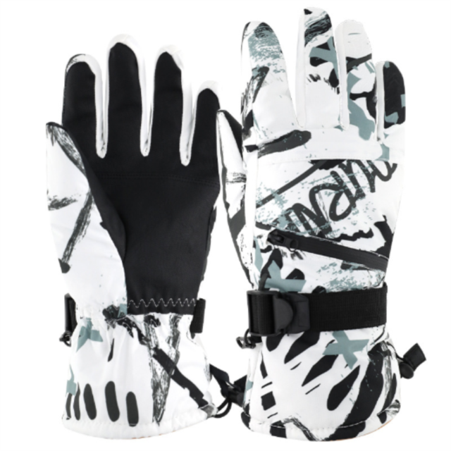 Handschuhe warm Und Samt Winter draussen Reiten Ski Handschuhe Graffiti Sport Wasserdicht Nicht-Unterhose Bergsteigen Touchscreen Handschuhe: Weiß Graffiti / XL