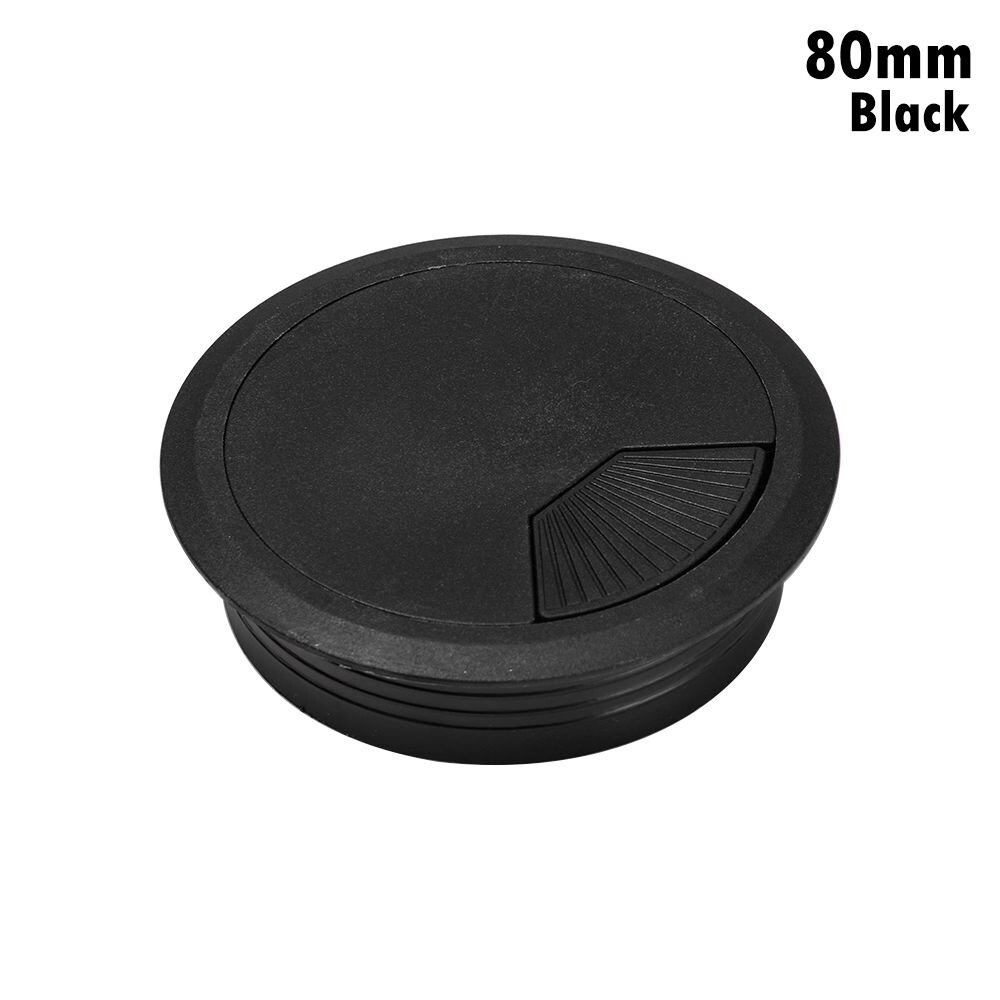 60/80mm Desk Table Plastic Cable Hole Cover PC Computer Desk Round Wire Tidy Grommet Table Cable Fastener: black-80mm