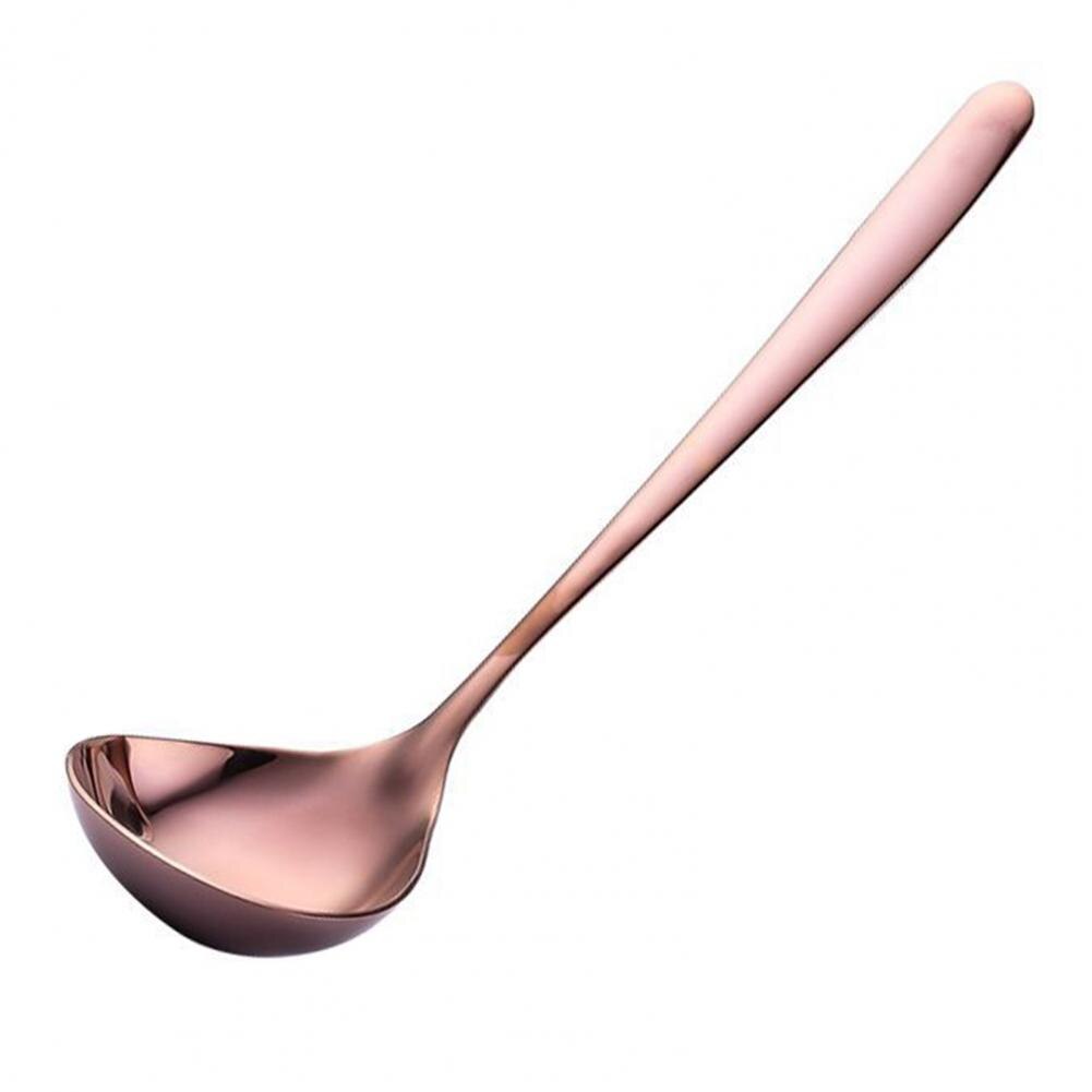 Stainless Steel Soup Spoon Thickened Stainless Steel Soup Ladle Long Handle Stirring Spoon Tablespoon Kitchen Supplies Tableware: Rose Gold