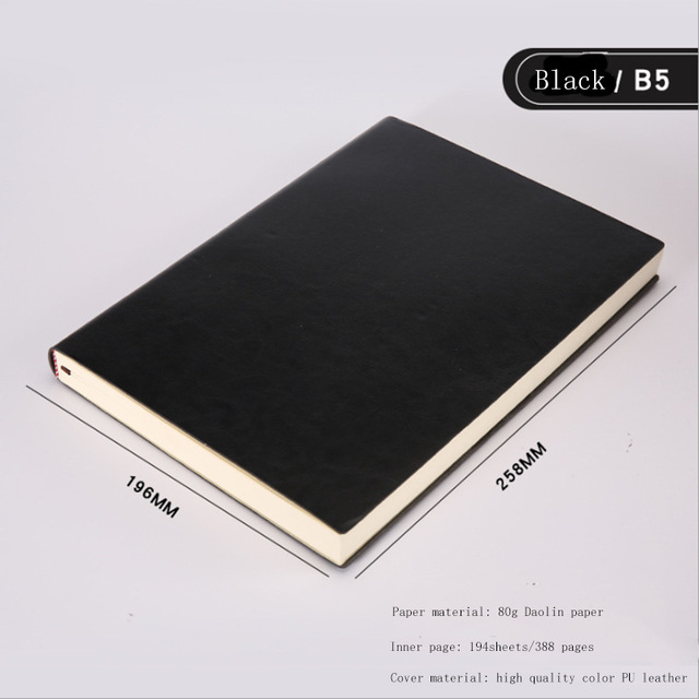 A5 A6 B5 Drie Maten 4 Stijlen 5 Kleuren Grote Business Diary Leather Soft-Copy Notebook Verhogen Dikke Notebook: B5 Black