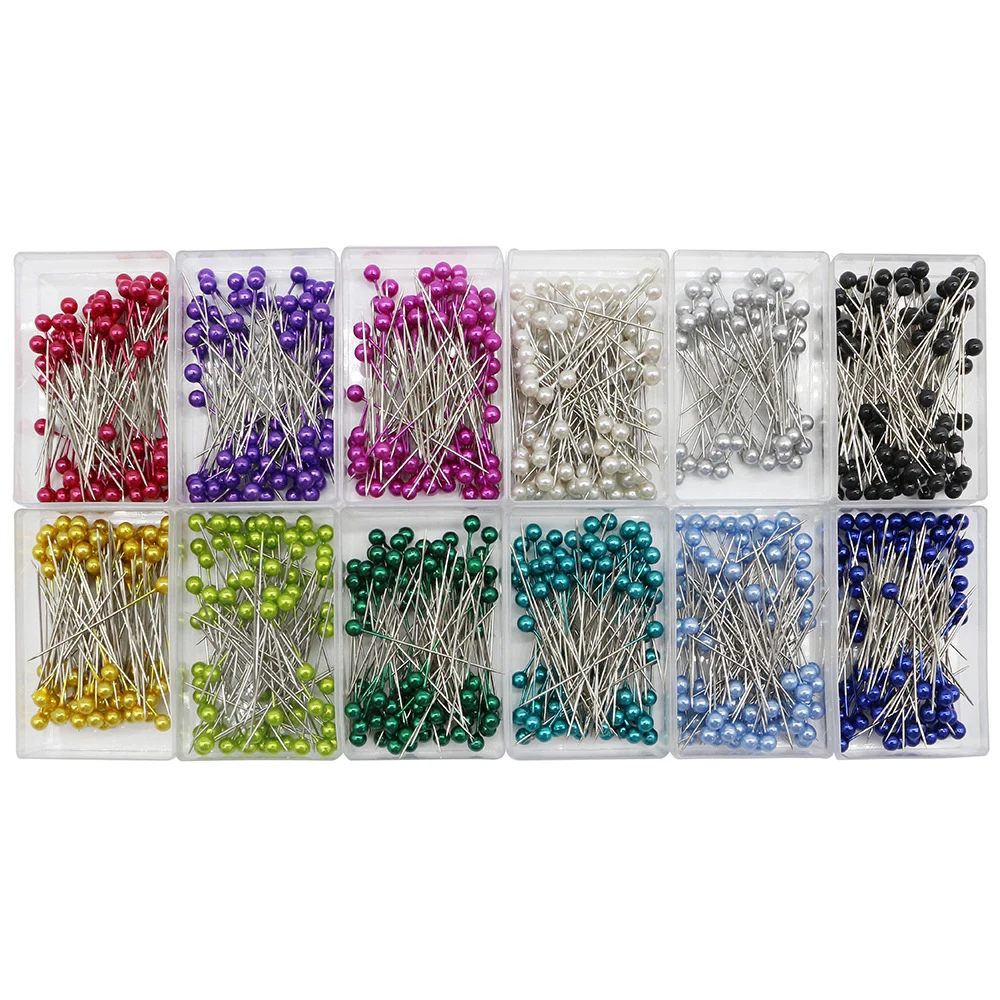 100Pcs/Box Colorful Round Pearl Head Needles Stitch Straight Push Sewing Pins Dressmaking DIY Accessories Positioning Tools