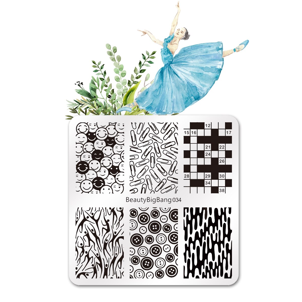 Plantillas para estampación de uñas BeautyBigBang, plantillas para estampado a rayas con código de barras, plantillas para imágenes de árbol de cebra, plantilla rectangular para estampación de uñas BBB 033: D