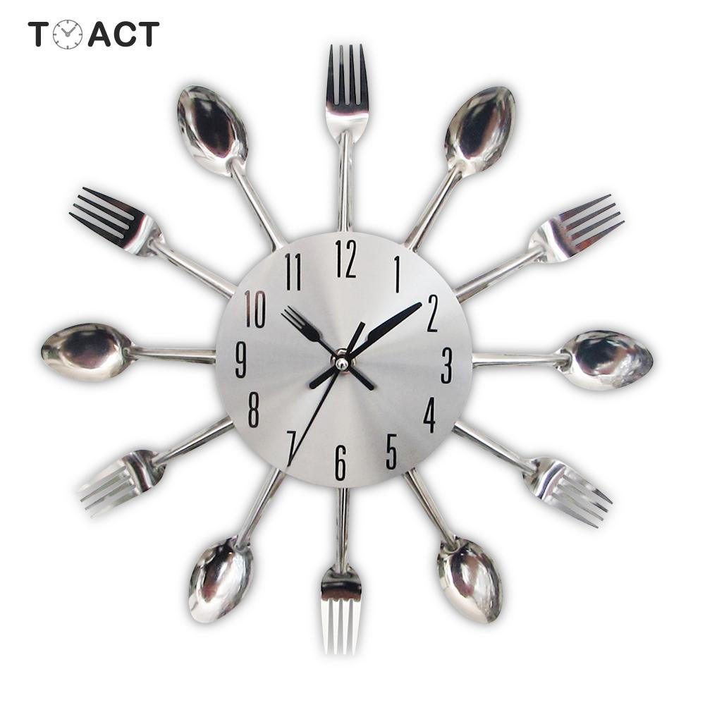 Large Wall Clock For Kitchen Knife And Fork Spoon Clocks Stainless Steel Modern Living Room Quartz Home Watches