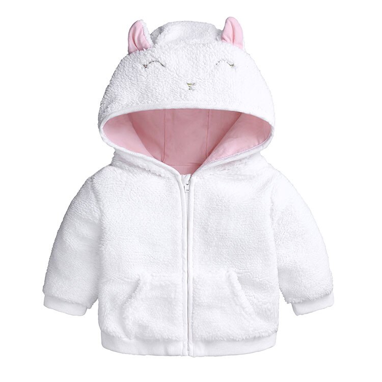 Winter Kleding Voor Baby Meisje Jassen Effen Kleur Hooded Warm Baby Boy Kleding Lange Mouwen Rits Pasgeboren Jas 3-18 Maanden: WHITE / 12m