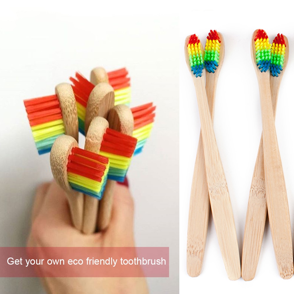 10pcs Bamboo Toothbrush Cheap Soft Brush Head Eco Friendly Brush Handle Rainbow Teeth Brush Adults Bamboo Brush Teeth Care