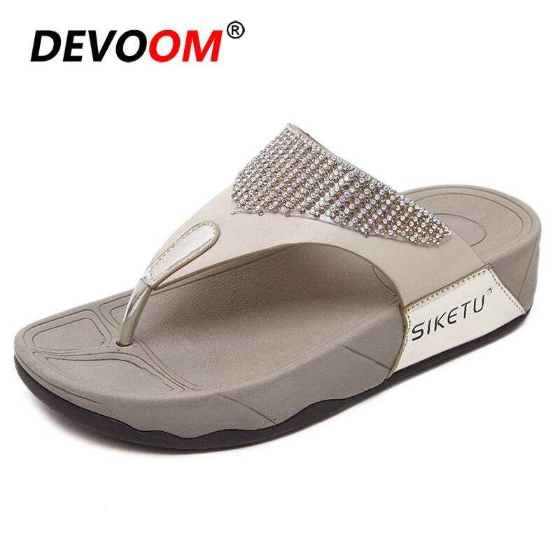 Office Ladies Flip Flops Leather Thick Wedge Slippers Platform Flip Flop Women Summer House Slippers Big Size: Gold / 5.5